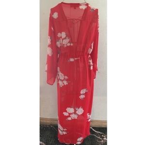 Lulus Kimono Red with Flowers